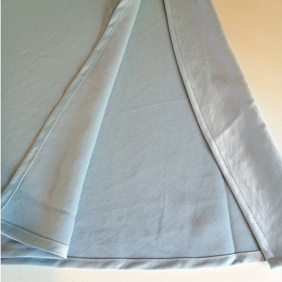 House of Harlow | Baby Blue Matte Satin Spaghetti Strap Ruched Midi Slip Dress - Picture 10 of 12